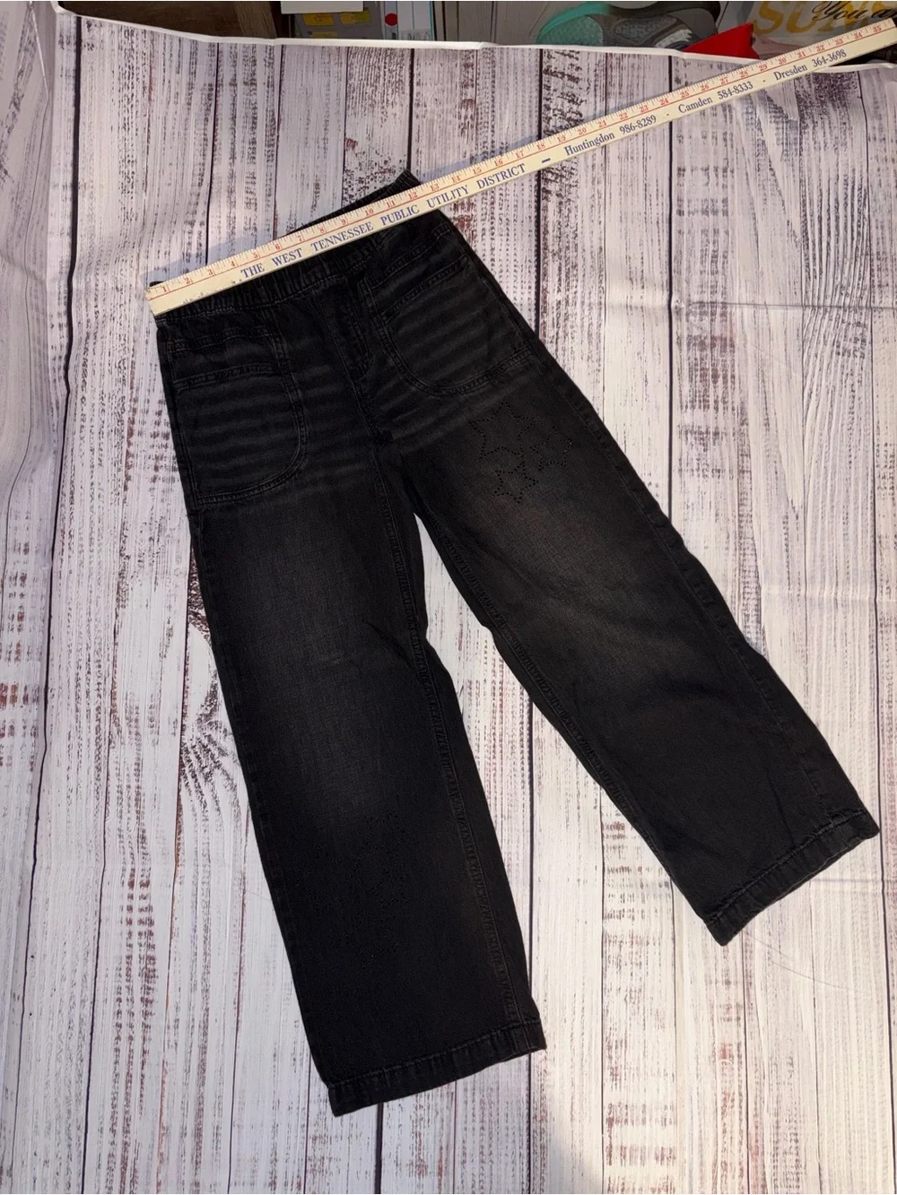 SO Black Pull-On Jeans Girls Size 12 Wide Leg Star Detail